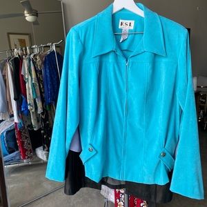 VINTAGE “KSL” Faux Suede Lightweight Blue Moto Jacket